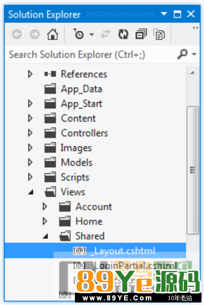 解决方案资源管理器中的 _Layout.cshtml